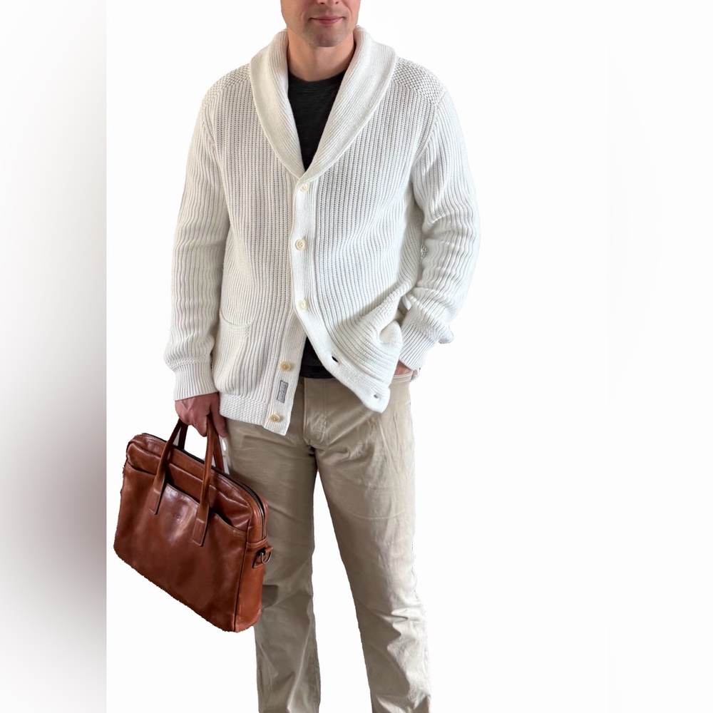 Polo Ralph Lauren Men’s Ribbed 100% Cotton Shawl Collar White Knit Cardigan Sz M